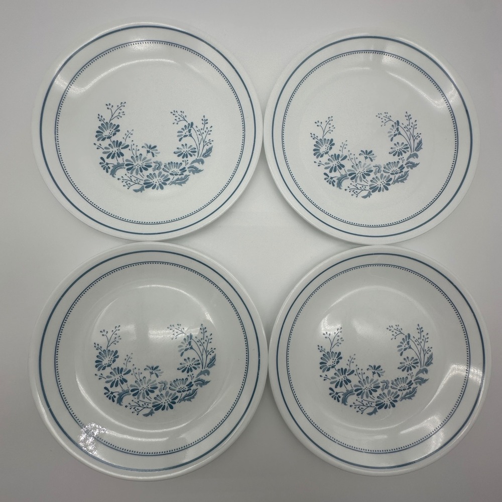 Corelle Colonial Mist Luncheon Plates Set of 4 Blue Floral White 8.25 Inch USA